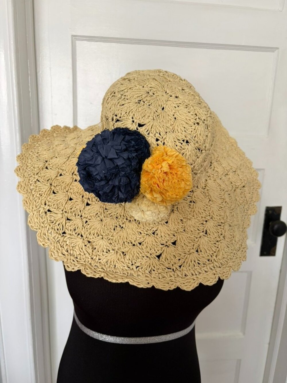 Fun floppy Straw Hat w/flowers by Mud Pie